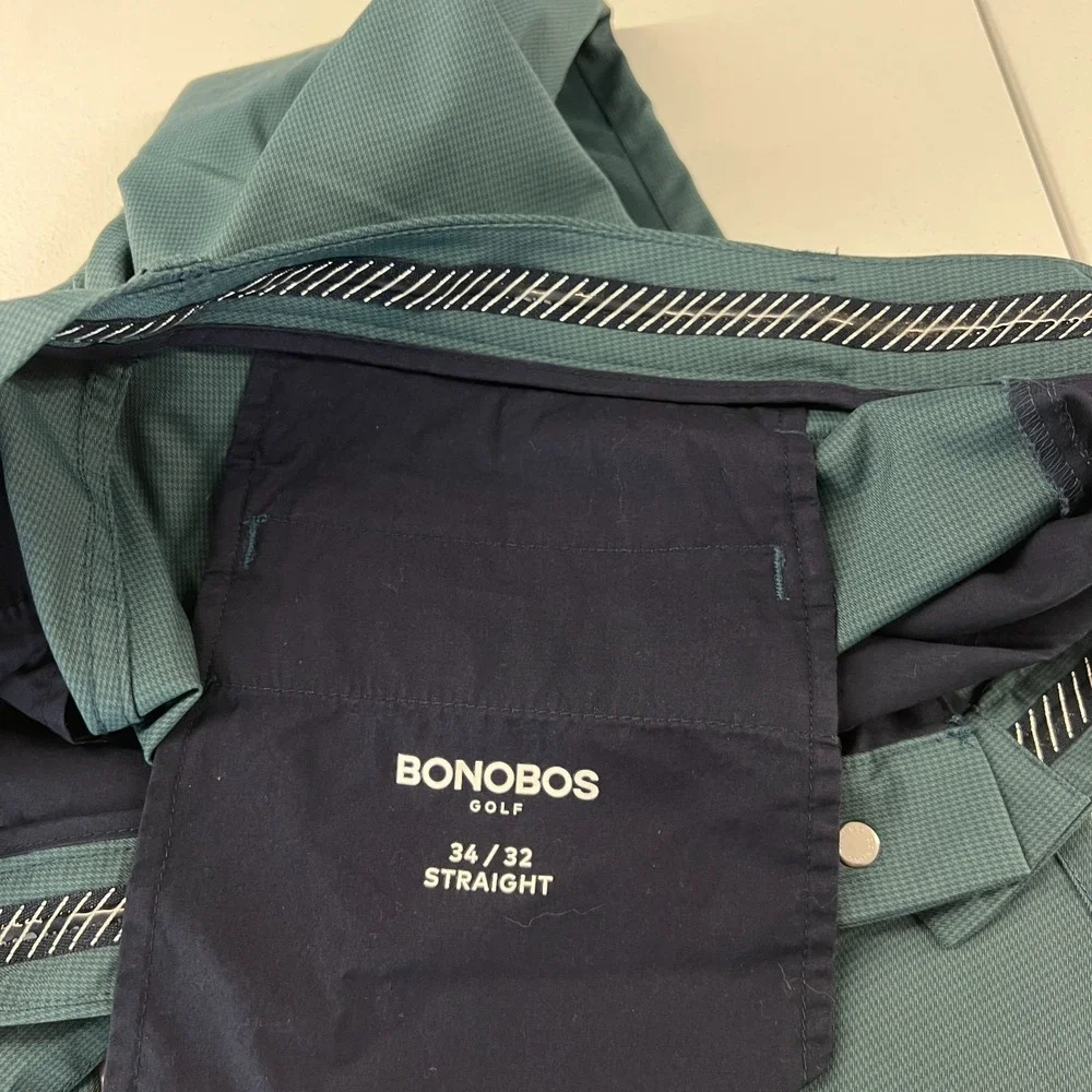Bonobos Golf Chino Pant Mens‎ 34 Teal Houndstooth Performance Classic Straight